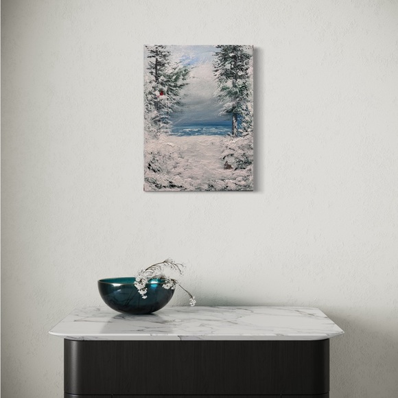 SOLD LANDSCAPE ARTWORK ORIGINAL ACRYLIC WINTER PAINTING “Michigan Winter” - Picture 2 of 2